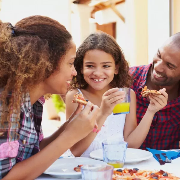 family eating at restaurant