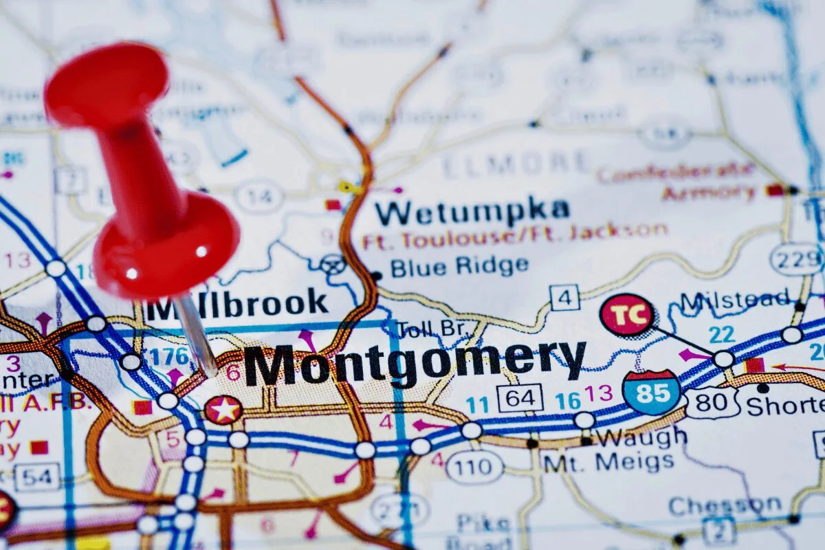 pin of montgomery al on map